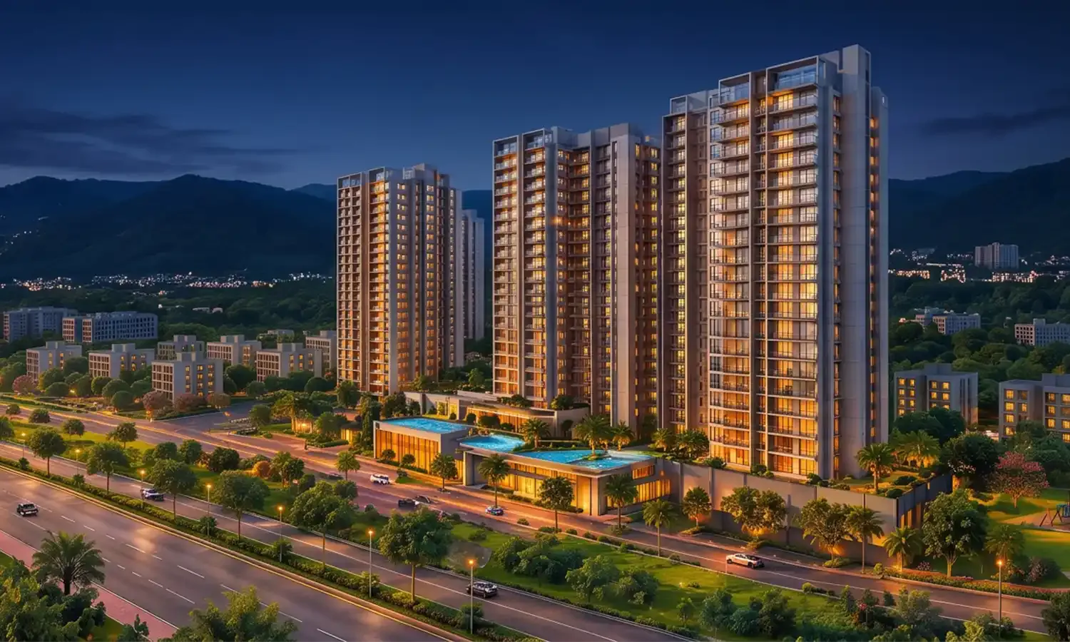 Luxury Residential Towers – Aerial Night View
