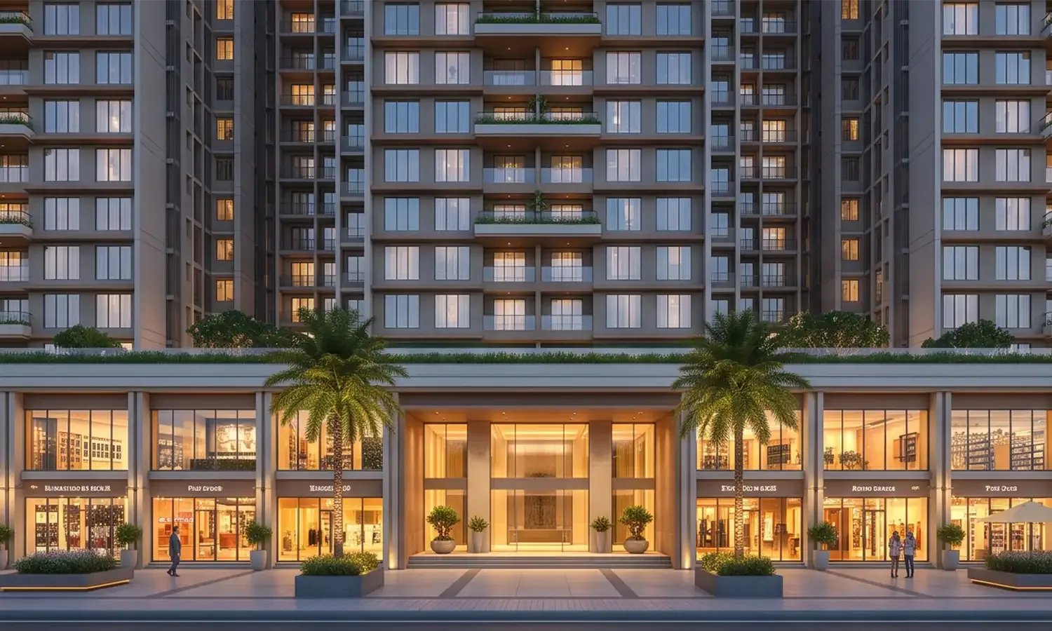 Luxury Residential Building – Front Elevation & Retail Podium